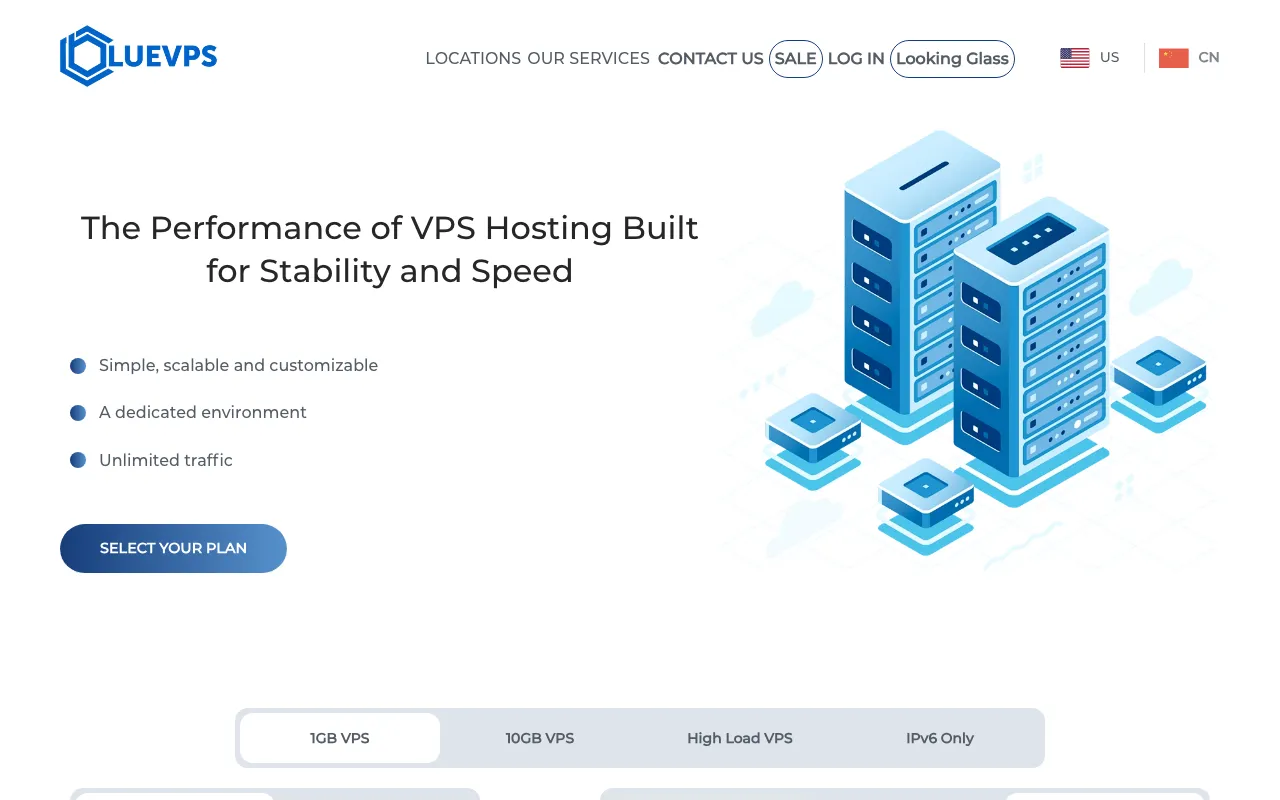 BlueVPS Live Website & Control Panel Screenshot