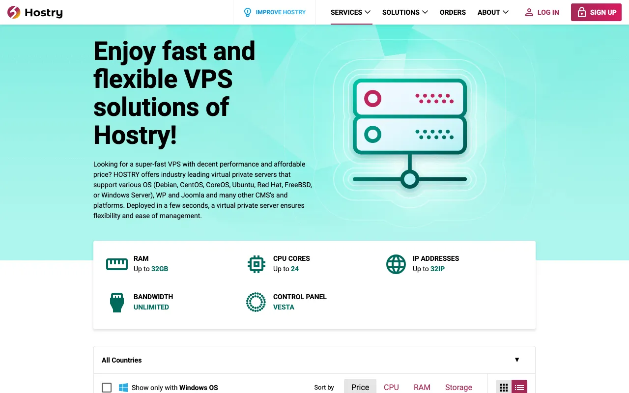 Hostry Live Website & Control Panel Screenshot