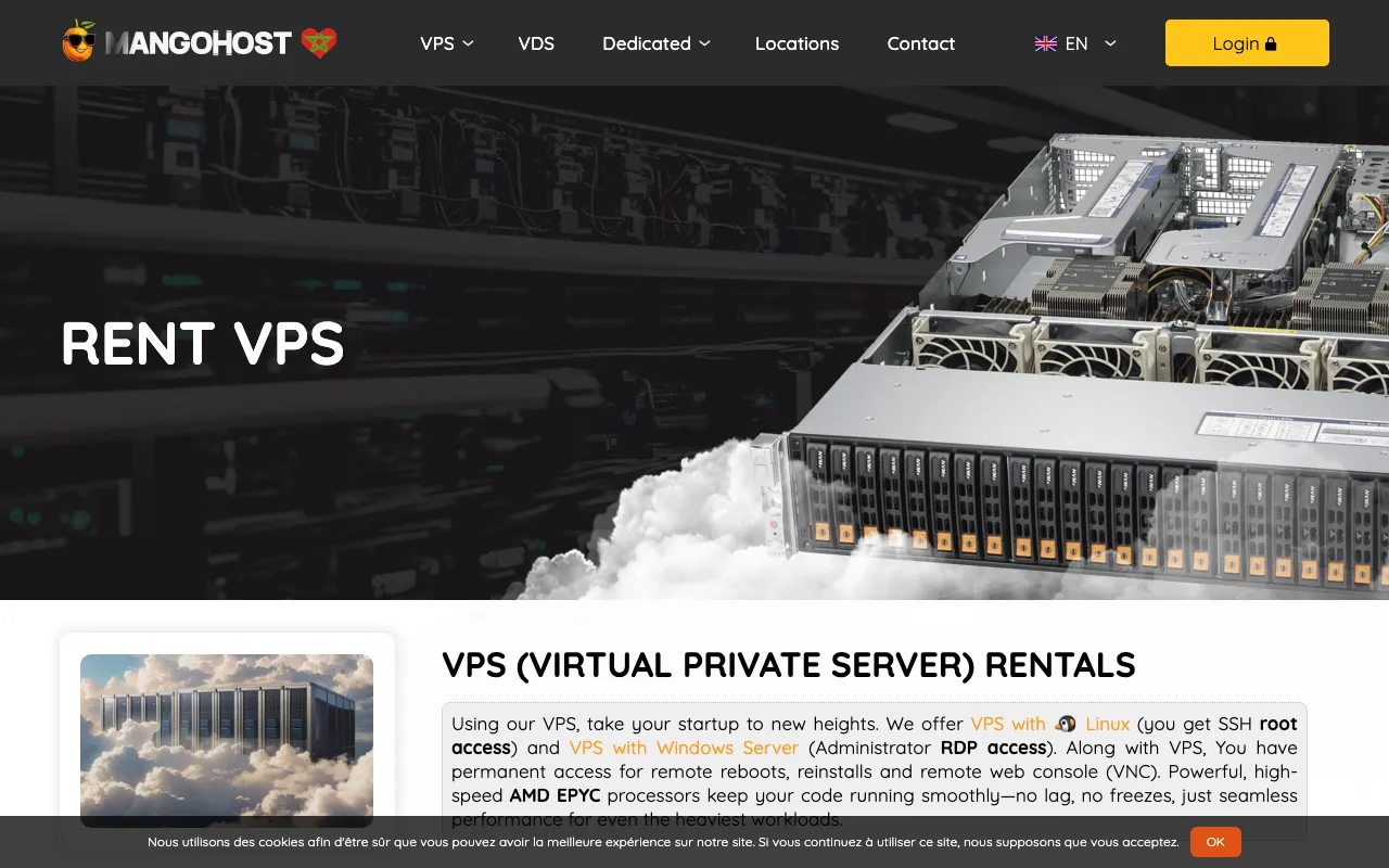 MangoHost Live Website & Control Panel Screenshot