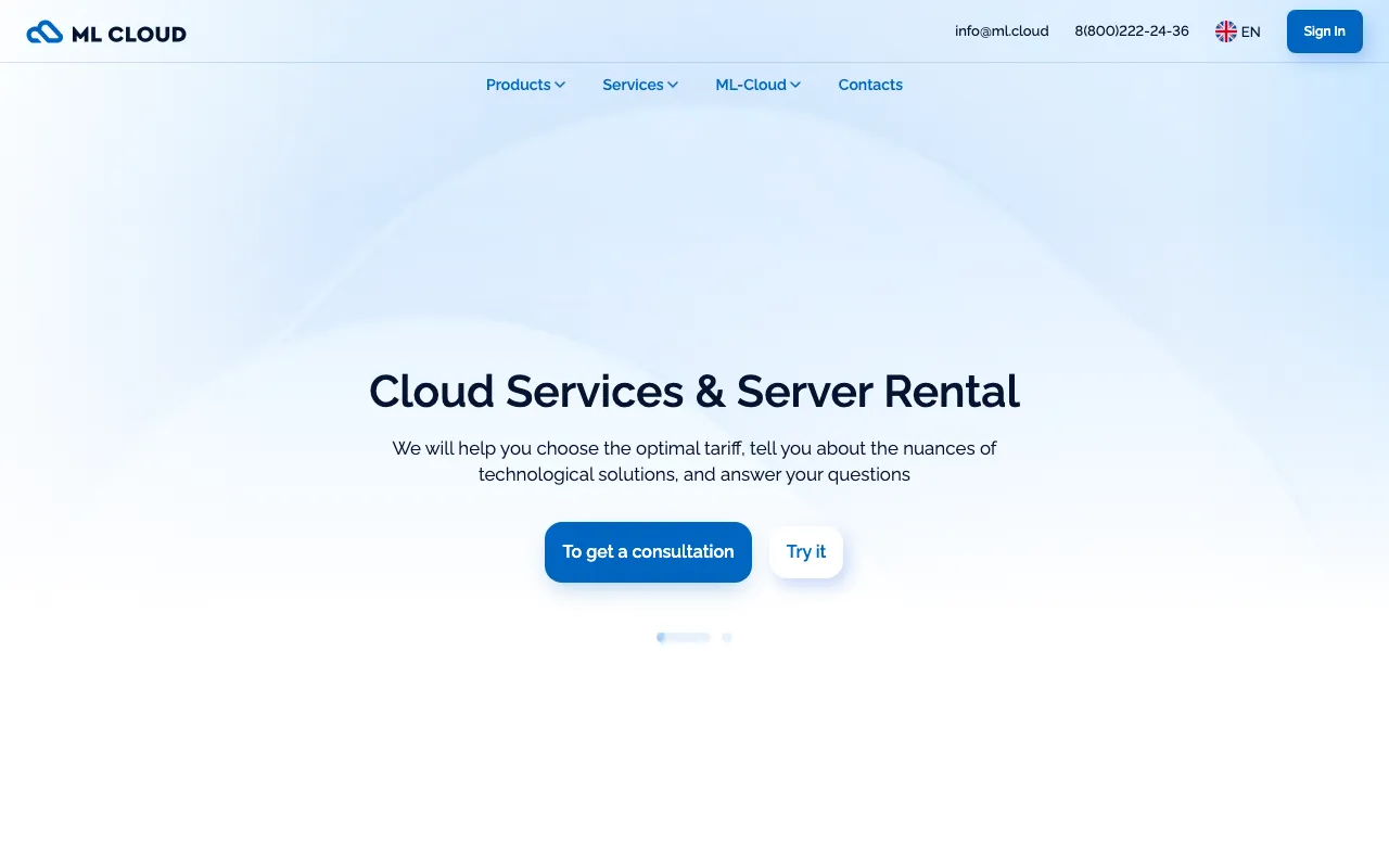 ML.Cloud Live Website & Control Panel Screenshot