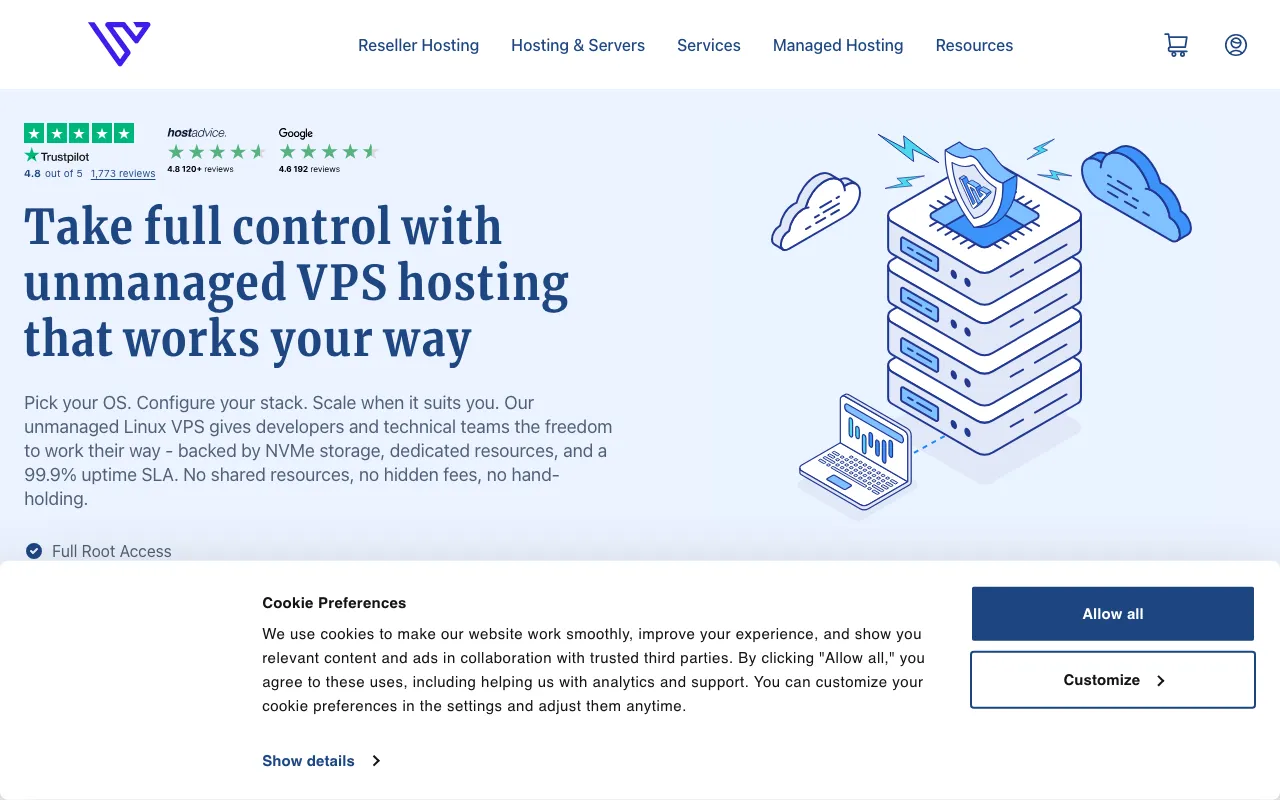 Verpex Live Website & Control Panel Screenshot